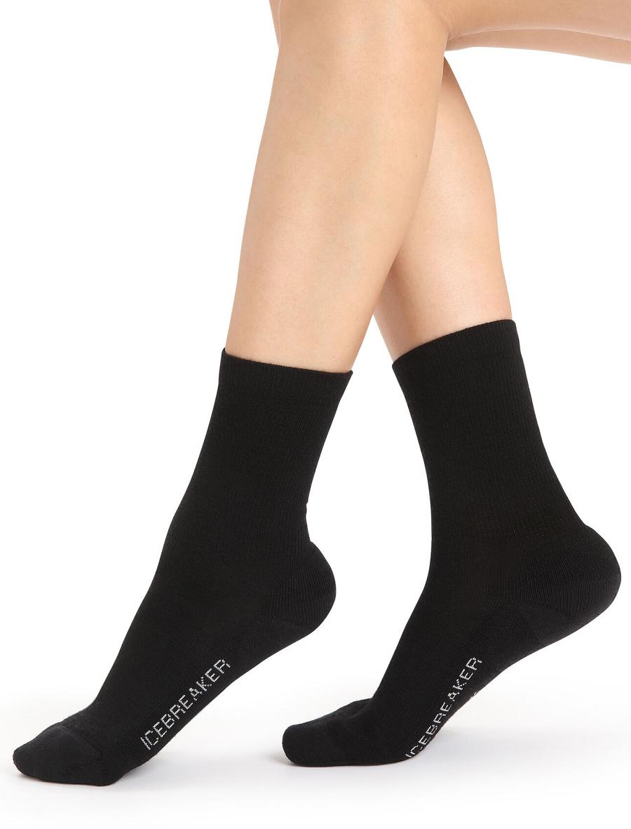 Black Women\'s Icebreaker Merino Lifestyle Light Crew Socks | USA 1418WNBY